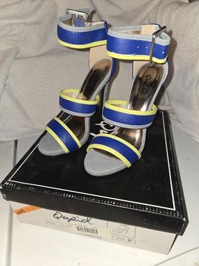 Qupid Blue & Yellow Strappy High Heel Sandals